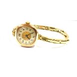 ART DECO 9CT GOLD LADIES WATCH 23.0mm diameter cushion shaped rose gold case, silvered dial with