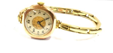 ART DECO 9CT GOLD LADIES WATCH 23.0mm diameter cushion shaped rose gold case, silvered dial with