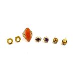 VARIOUS GOLD & GEM SET EARRINGS & RING To include a 9ct gold ring, set with an oval carnelian