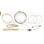 VARIOUS SILVER JEWELLERY ITEMS To include three faceted bangles, one square and one round profile