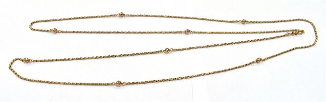 ANTIQUE 9CT GOLD GUARD CHAIN 150cm long, oval belcher claw chain, decorated with regularly spaced