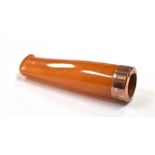 AMBER & GOLD CHEROOT HOLDER WITH CASE 4.2cm long amber mouth piece mounted in 9ct rose gold, with