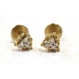 9CT DIAMOND & GOLD STUD EARRINGS 6.5mm grain set trefoil shaped studs, set with round brilliant