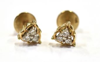 9CT DIAMOND & GOLD STUD EARRINGS 6.5mm grain set trefoil shaped studs, set with round brilliant