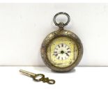 SILVER SWISS OPEN FACE POCKET WATCH Intricately engraved ladies pocket watch, 36.2mm diameter,