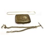 SILVER FOB CHAIN & CIGARETTE CASE A 47cm long, 7.1mm wide solid curb link fob chain, links