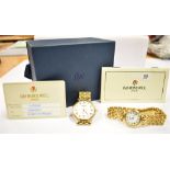 RAYMOND WEIL HIS & HERS MATCHING WATCHES 18ct gold plated round cases, Gents 32.7mm diameter, ladies