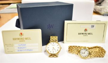 RAYMOND WEIL HIS & HERS MATCHING WATCHES 18ct gold plated round cases, Gents 32.7mm diameter, ladies