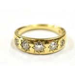 ESTATE CUT DIAMOND 18CT GOLD GYPSY RING Five star grain settings containing old European & old Swiss