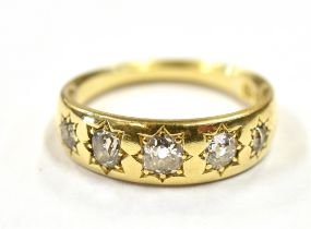 ESTATE CUT DIAMOND 18CT GOLD GYPSY RING Five star grain settings containing old European & old Swiss