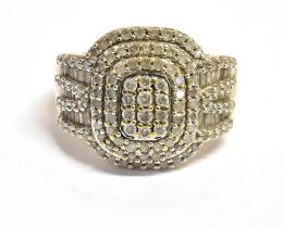 GOLD & PAVE SET DIAMOND RING 17.6mm wide cushion shaped head, pave set with round brilliant and