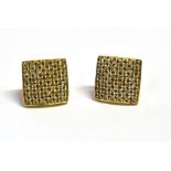 18CT GOLD & DIAMOND STUD EARRINGS 10.0mm square studs, set with single cut diamonds of good quality,