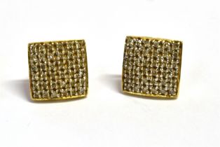 18CT GOLD & DIAMOND STUD EARRINGS 10.0mm square studs, set with single cut diamonds of good quality,