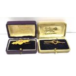 9CT GOLD & PASTE & PEARL SET BROOCHES Two 9ct gold Victorian bar brooches, both set with red paste