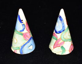 A PAIR OF CLARICE CLIFF FANTASQUE 'BLUE CHINTZ' PATTERN CONICAL SIFTERS 7.5cm high Condition