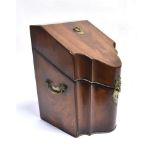 A GEORGE III MAHOGANY SERPENTINE FRONT KNIFE BOX the interior now empty, brass carrying handles to