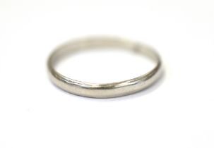 PLATINUM WEDDING BAND 2.4mm wide plain band, ring size P. Stamped PLATINUM. Weight 1.9 grams