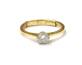 18CT GOLD & DIAMOND SOLITAIRE RING A coronet claw set round brilliant cut diamond, estimated in