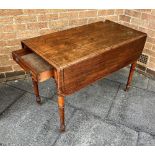 A VICTORIAN MAHOGANY INLAID PEMBROKE TABLE with single drawer and on four turned supports, height