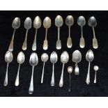 QUANTITY OF SILVER SPOONS A number of variously hallmarked sterling silver teaspoons and a mustard