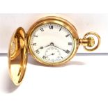 ROLLED GOLD HUNTER POCKET WATCH 5cm diameter round case, by the Dennison Watch Case Co. No.