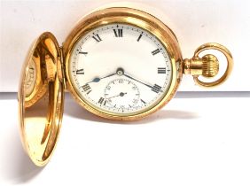 ROLLED GOLD HUNTER POCKET WATCH 5cm diameter round case, by the Dennison Watch Case Co. No.