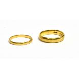 22CT GOLD WEDDING BANDS Two wedding bands, one plain, ring size P and one faceted, ring size M 1/