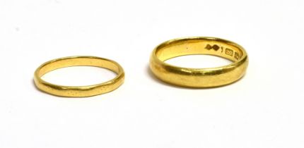 22CT GOLD WEDDING BANDS Two wedding bands, one plain, ring size P and one faceted, ring size M 1/