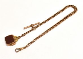 ANTIQUE 9CT ALBERT CHAIN & SWIVEL FOB 9ct rose gold, graduated solid curb link Albert chain, each