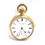 ROLLED GOLD OPEN FACE POCKET WATCH Retailed by W.Bryer & Sons, London, white enamel dial with