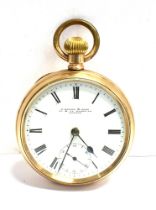 ROLLED GOLD OPEN FACE POCKET WATCH Retailed by W.Bryer & Sons, London, white enamel dial with