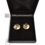 MODERN SILVER & GEM SET CLIP EARRINGS From the Paula Bolton collection, 18.5mm diameter brushed