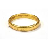 22CT GOLD WEDDING BAND 3.4mm wide, plain gold band, hallmarked 22 Sheffield, ring size R. Weight 4.1