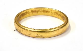 22CT GOLD WEDDING BAND 3.4mm wide, plain gold band, hallmarked 22 Sheffield, ring size R. Weight 4.1