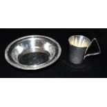 SILVER DISH & CUP BY DANISH SILVERSMITHS Carl Christiansen cup, stands 7.5cm tall, including handle,