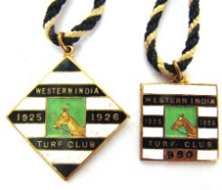 HORSE RACING - TWO WESTERN INDIA TURF CLUB ENAMEL MEMBER'S BADGES, 1925-1926 both by Lewis,