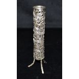 ORIENTAL STYLE SILVER BUD VASE Approx 17cm tall, embossed and chased with dragons, clouds and