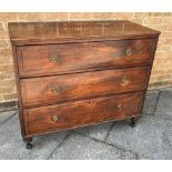 AN EDWARDIANMAHOGANY INLAID CHEST of three long graduated drawers with brass ring handles and on
