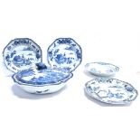 THREE CHINESE EXPORT BLUE & WHITE PLATES of octagonal form, each 22cm diameter; together with a