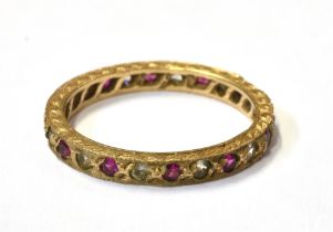 9CT GOLD RUBY & WHITE SAPPHIRE ETERNITY Fully grain set eternity ring, with alternating round