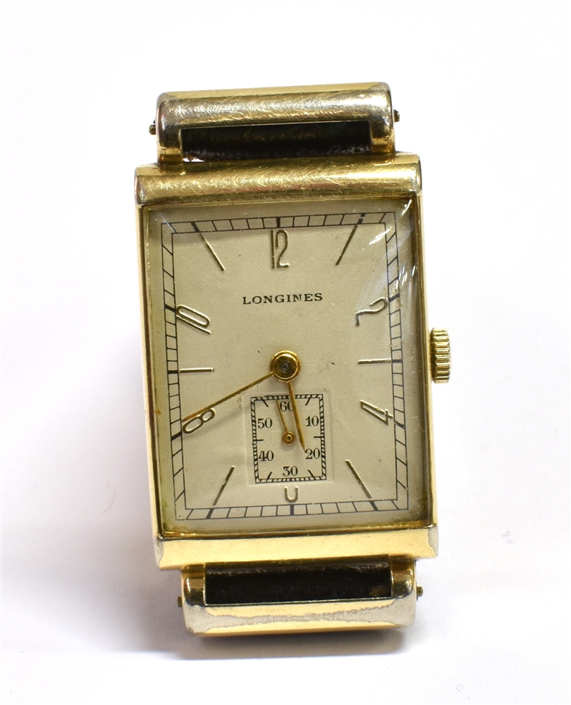 LADIES LONGINES WATCH 10K gold filled rectangular case, approx 2.7 x 2.0mm, champagne coloured