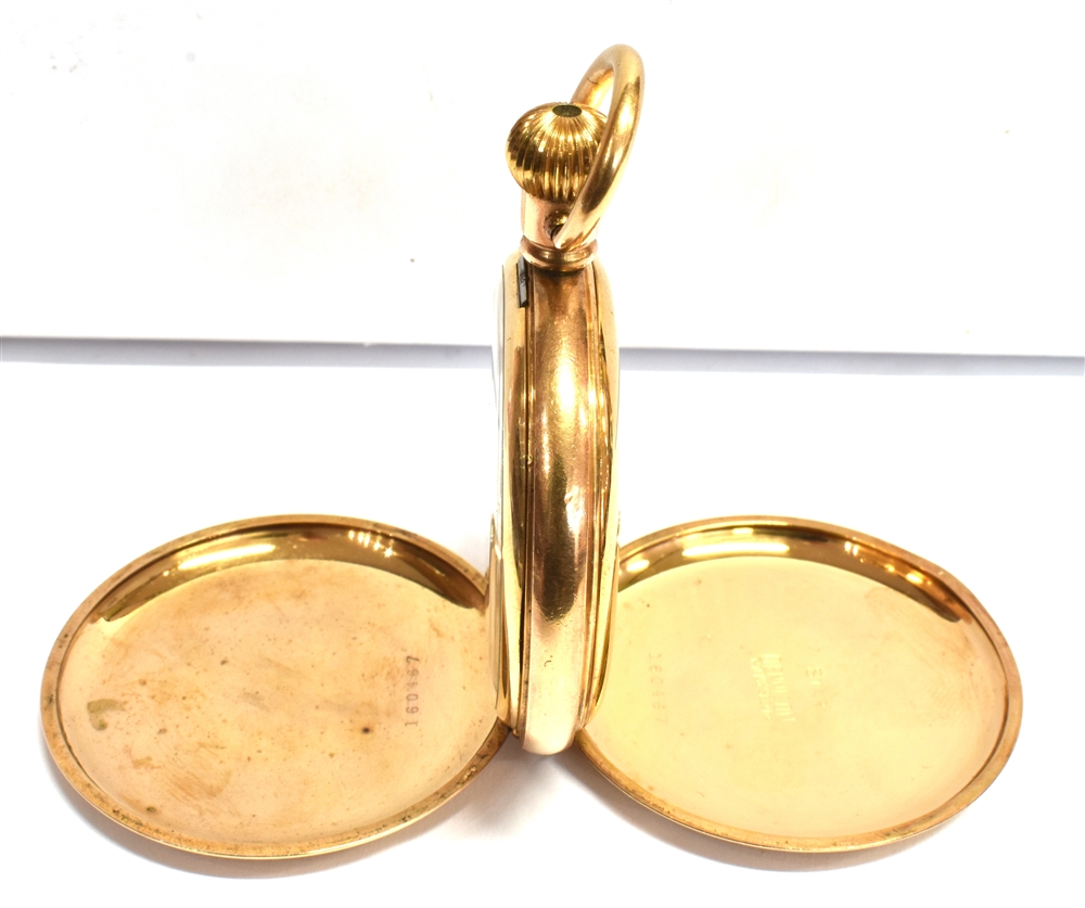 ROLLED GOLD HUNTER POCKET WATCH 5cm diameter round case, by the Dennison Watch Case Co. No. - Image 2 of 3