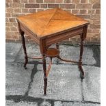AN EDWARDIAN MAHOGANY CARD TABLE the baize lined interior with dished counter wells, frieze