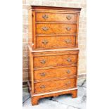 A GEORGE III STYLE MAHOGANY & BURR WALNUT CHEST ON CHEST
