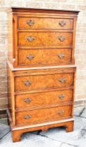 A GEORGE III STYLE MAHOGANY & BURR WALNUT CHEST ON CHEST