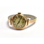 ART DECO 9CT GOLD LADIES WRISTWATCH 25.3mm round case, tests as 9ct gold, champagne coloured dial
