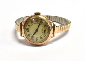ART DECO 9CT GOLD LADIES WRISTWATCH 25.3mm round case, tests as 9ct gold, champagne coloured dial