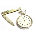 ENGRAVED SILVER OPEN FACE POCKET WATCH Sterling silver finely engraved case, 3.8cm diameter, with