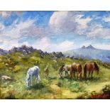 EARNEST KNIGHT Dartmoor ponies, oil on board, signed, 20 x 25cm