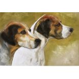 JANET BROOKS head study of two hounds, pastel, signed and dated 2011 lower right, 25 x 36.5cm,